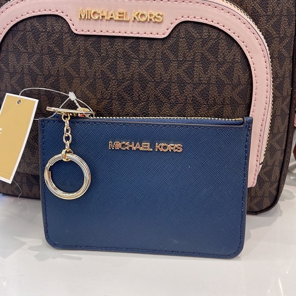 MICHAEL KORS SMALL TOP ZIP COINPOUCH WITH ID KEYCHAIN CARDHOLDER WALLET 
NAVY - Picture 4 of 16